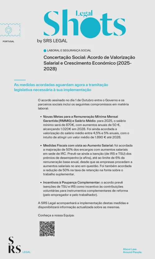 SRS Legal Shots - Concertação Social: Acordo de Valorização Salariam e Crescimento Económico (2025-2028)